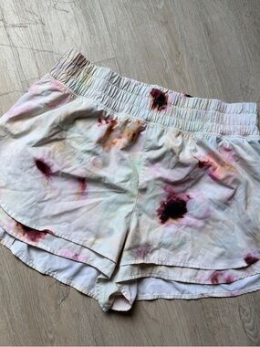 Alia White Tie-Dye Athletic Shorts with Pink and Burgundy Accents